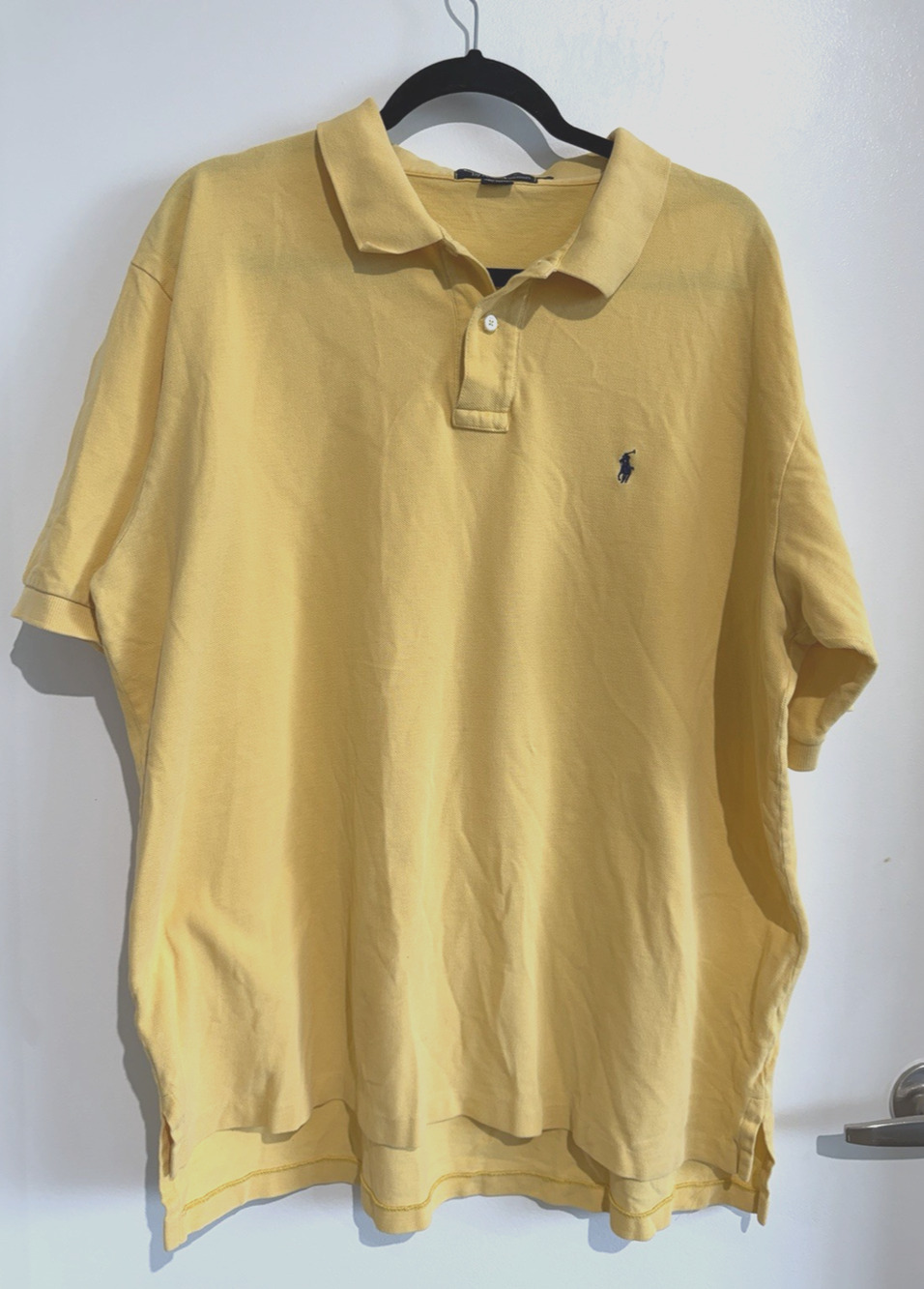 Vtg Polo Ralph Lauren Shirt Mens XXL Yellow Pony blue Golf Cotton made in Peru